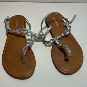 Marbella Silver Strappy Sandals with Rhinestones Women's Size 8